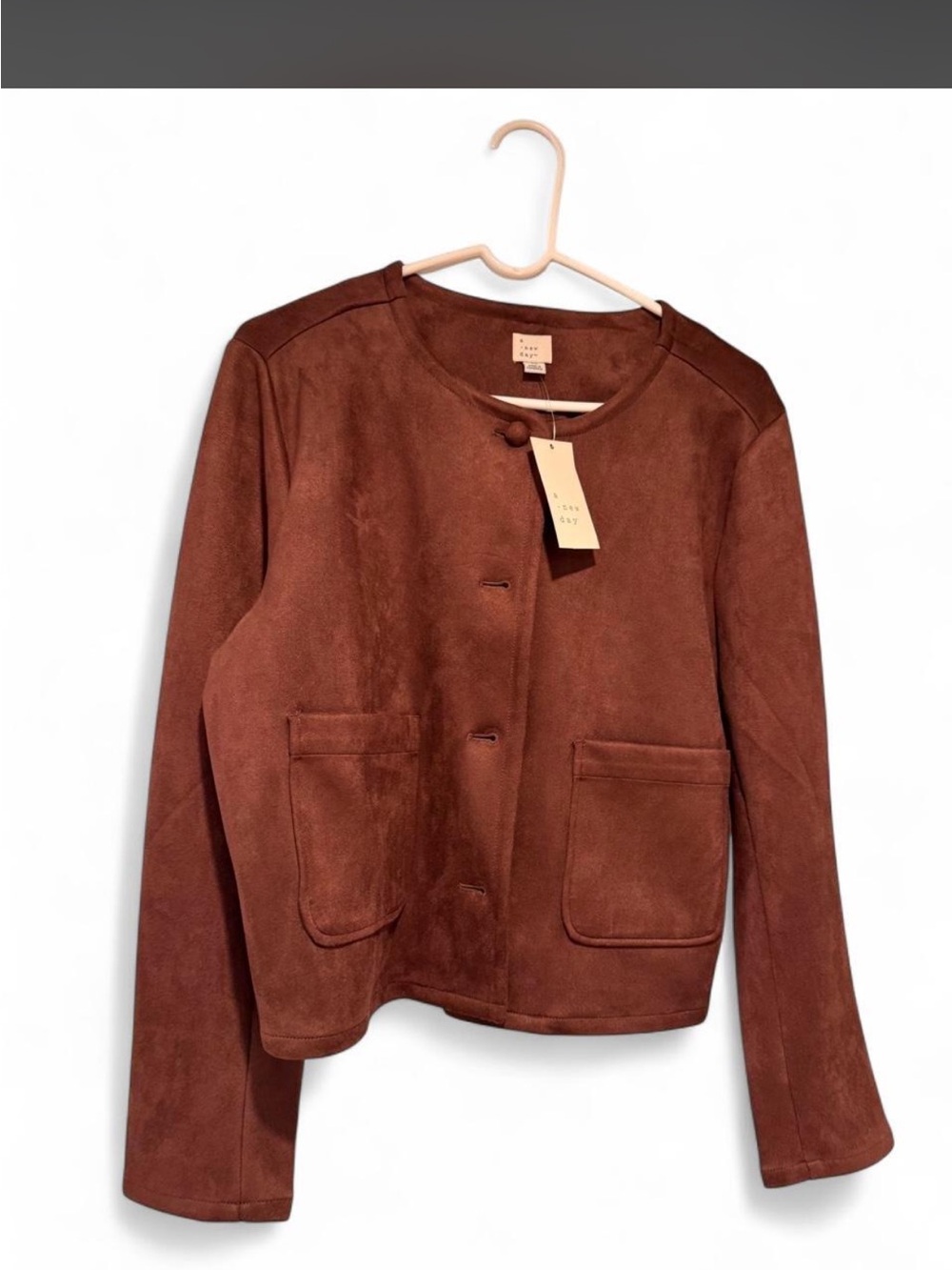 a new day Chestnut Faux Suede Collarless Jacket
